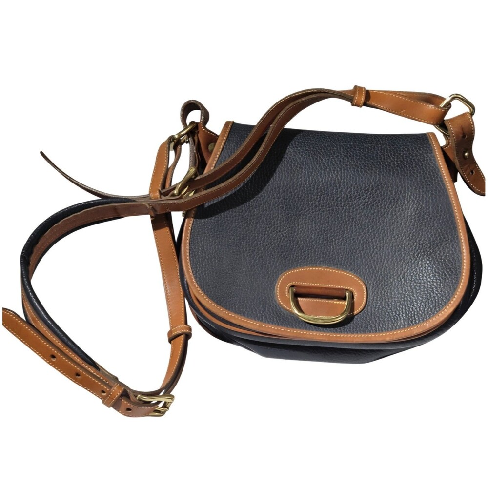 Rare Vintage Dooney Bourke AWL Large Horseshoe Crossbody Bag Blue & Tan